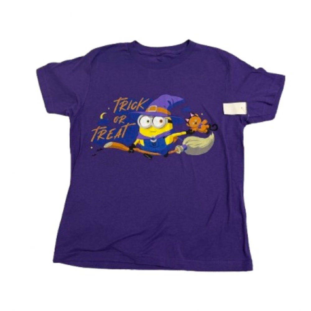 NWT Universal Studios Halloween Trick or Treat Minions T-shirt Youth M Purple